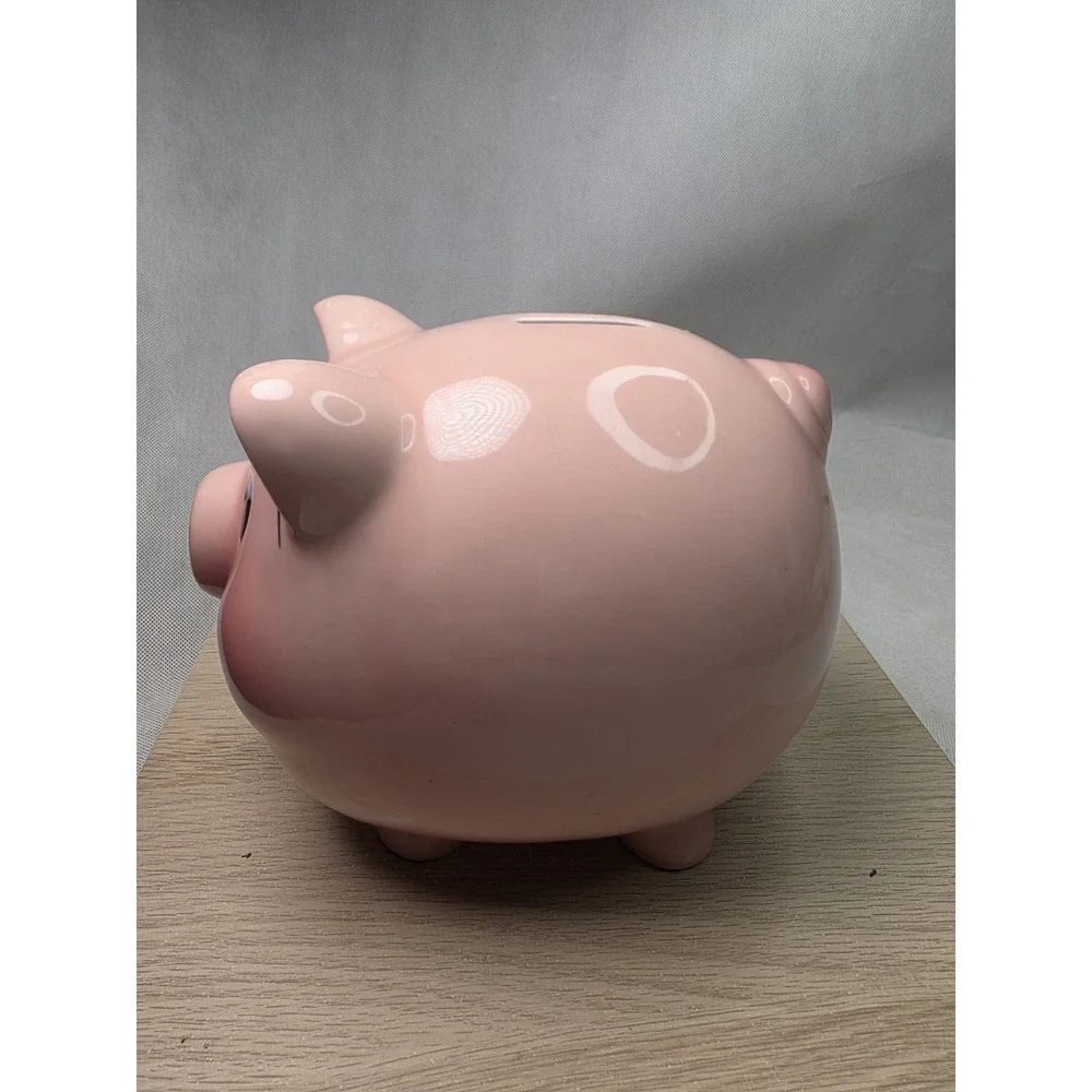 Vintage Mid Century Pottery Blush Pink Fat Belly Curly Tail Pig Piggy Bank